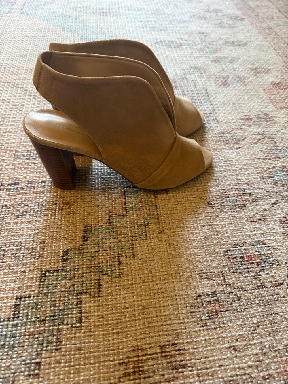 Women's Open-Toe Tan Block Heel Booties